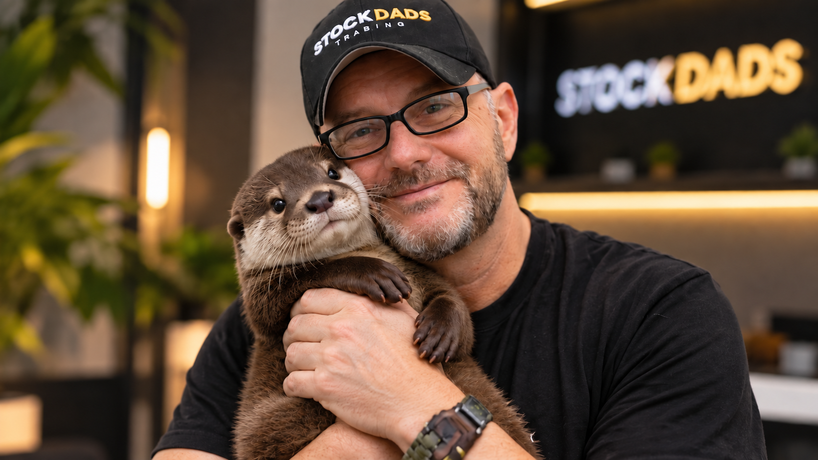 Aaron holding his supposedly beloved otter