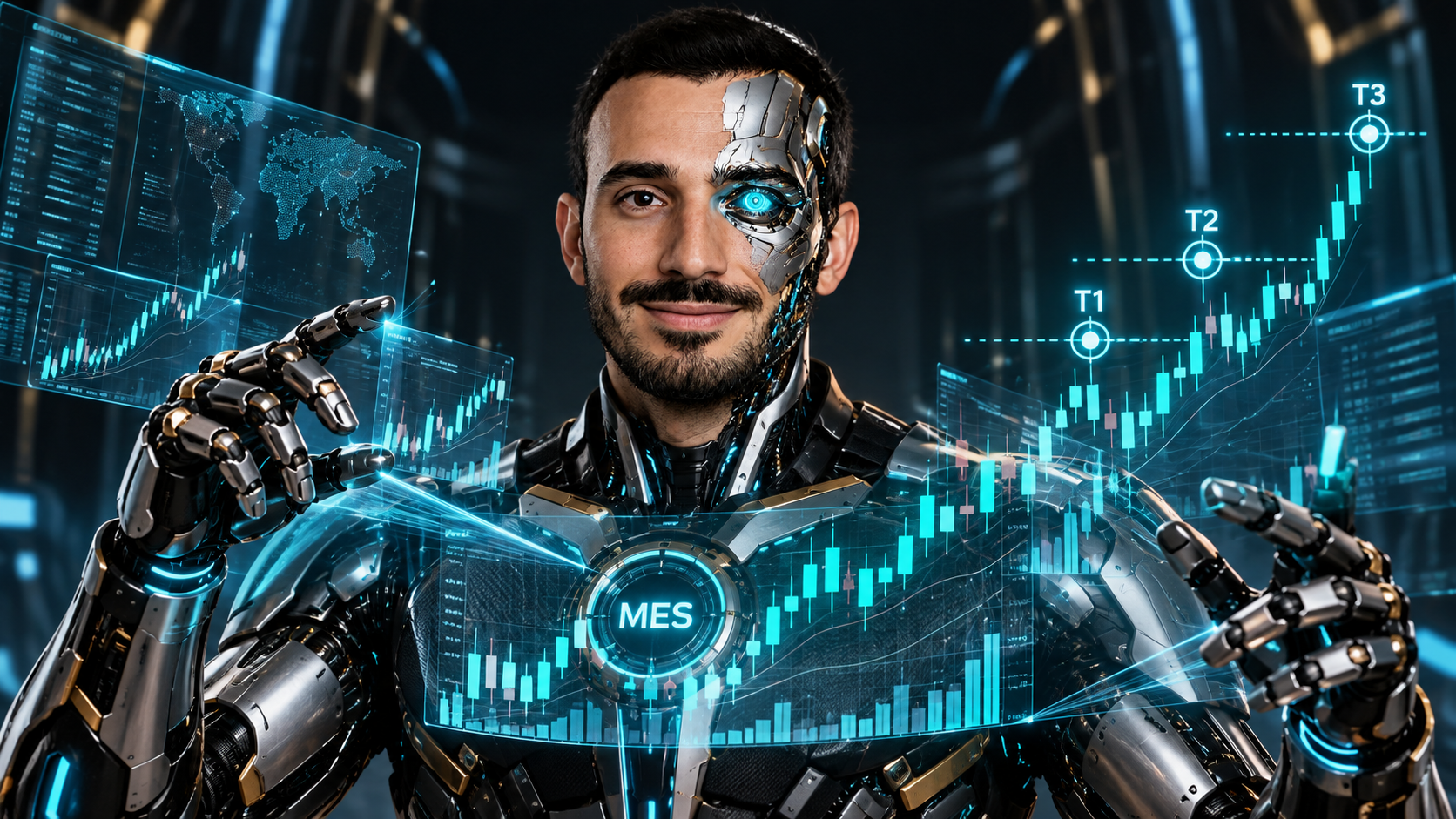 Adides as a half-human trading android projecting MES charts