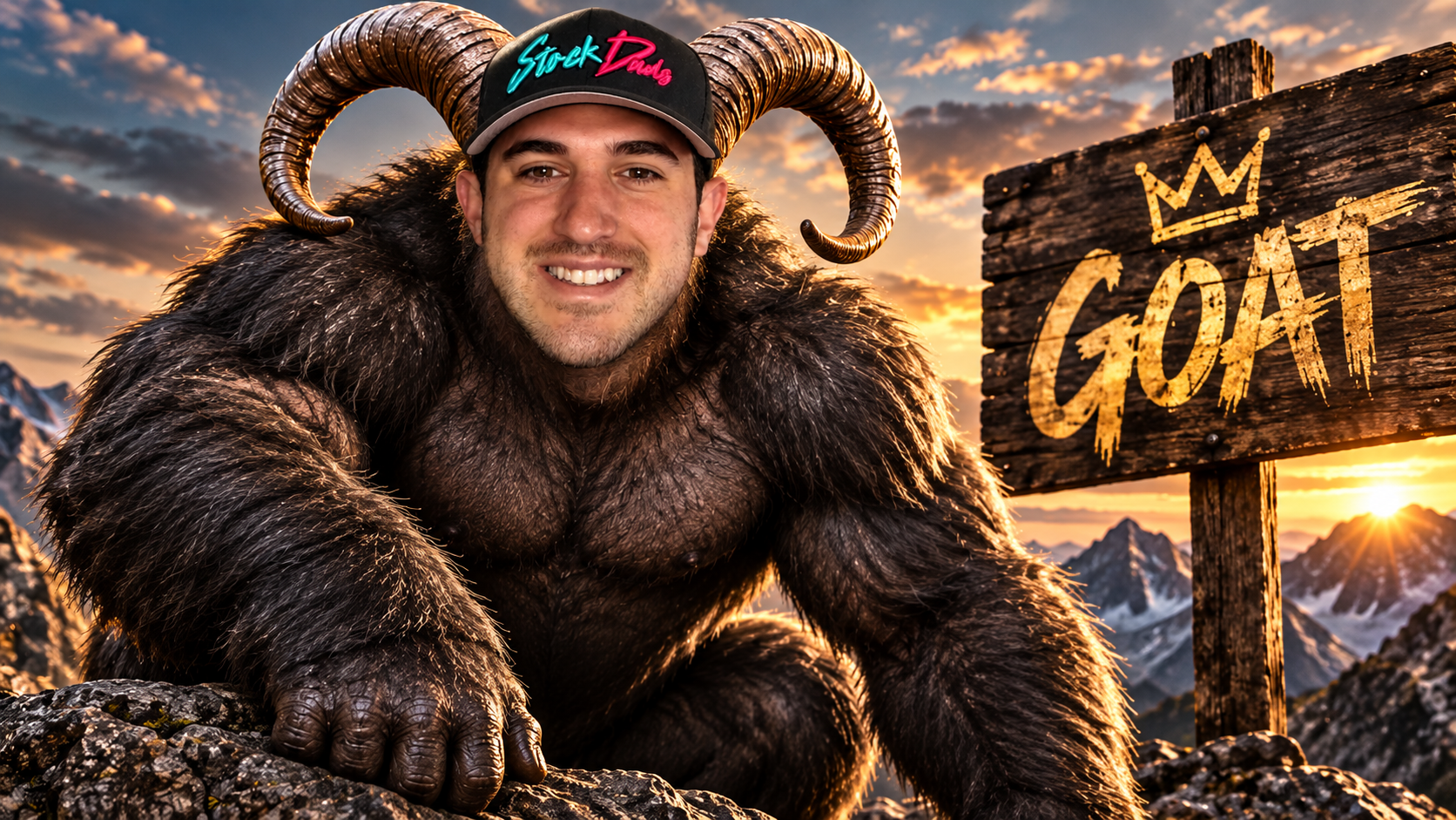 Zach as The GOAT Ape with golden goat horns